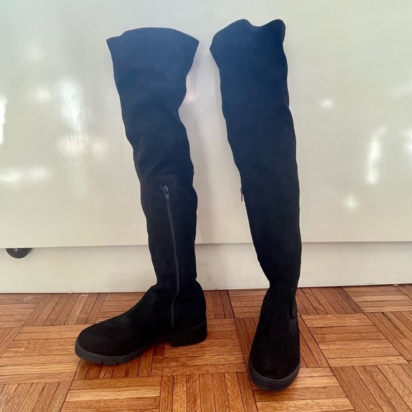 ASOS Stretch Over the Knee Faux Suede Boots in Black - Picture 3 of 9